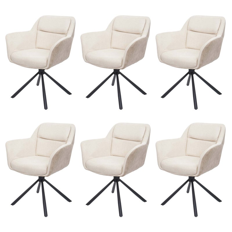 Zestaw 6 krzeseł do jadalni HWC-K33, krzesło kuchenne Krzesło, obrotowa pozycja automatyczna, tkanina MVG ~ imitacja skóry, kremowy