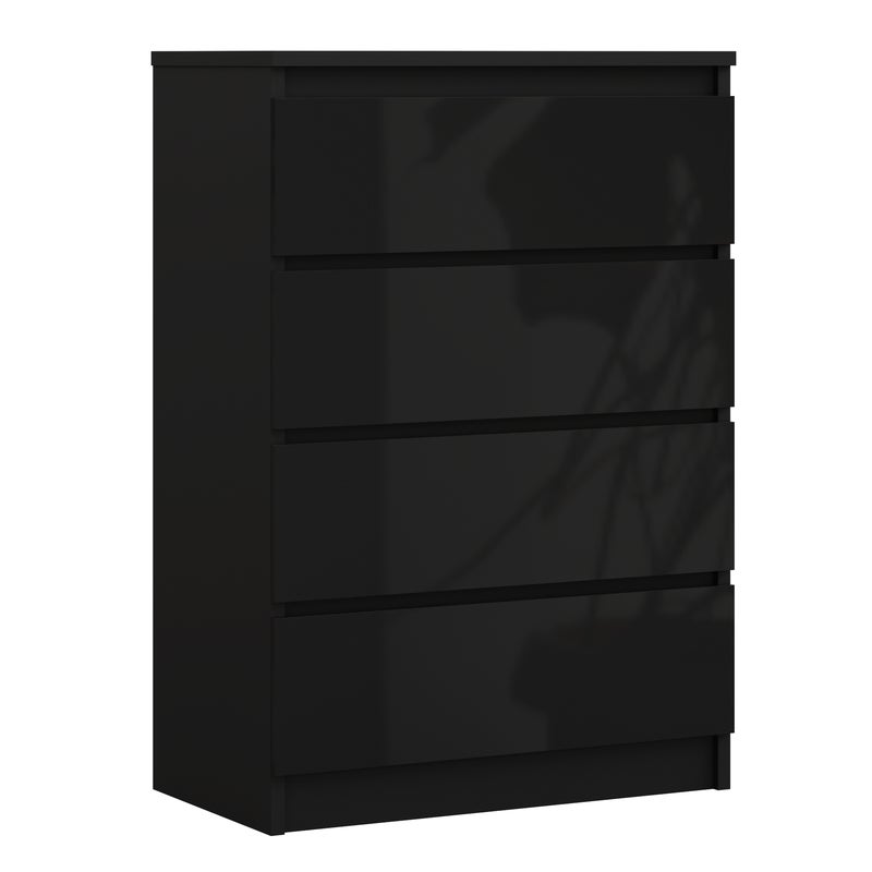 Komoda : 4 szuflady, Czarny Matowy / Czarny Połysk, 101 x 70 x 39 cm