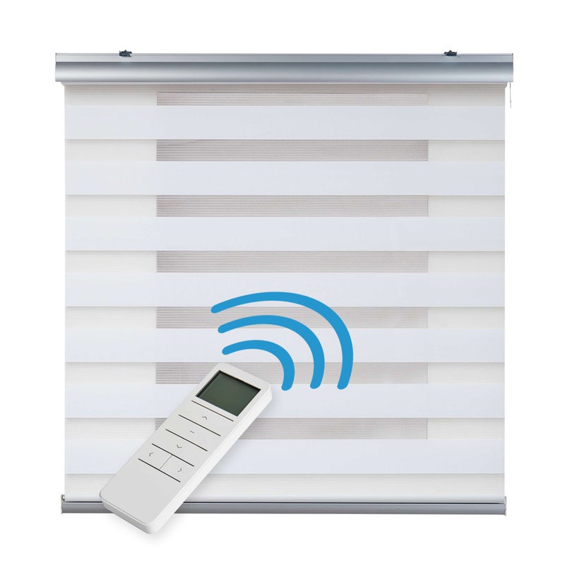 Zmotoryzowana roleta dzień i noc, automatyczna z baterią, silnikiem i pilotem, wykończenie premium, biały 100 x 250 cm
