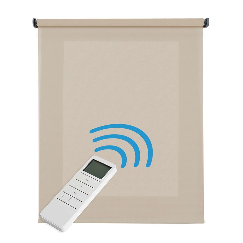 Roleta zmotoryzowana, półprzezroczysta, automatyczna z baterią, silnikiem i pilotem, beżowy 100 x 250 cm