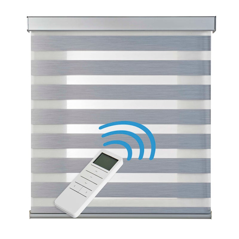 Zmotoryzowana roleta dzień i noc, automatyczna z baterią, silnikiem i pilotem, wykończenie aluminiowe, szary 140 x 250 cm
