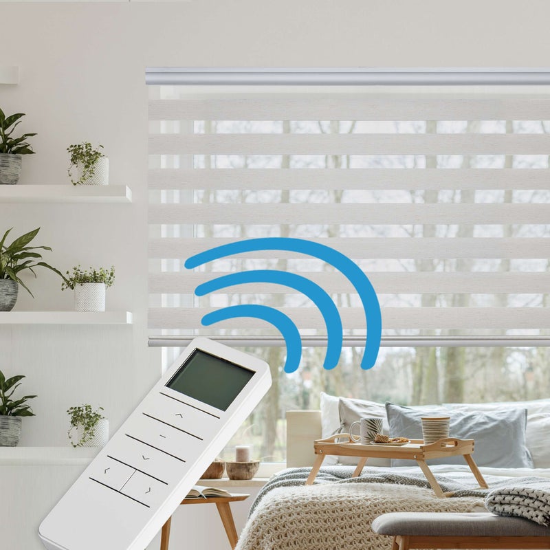 Zmotoryzowana roleta dzień i noc, automatyczna z baterią, silnikiem i pilotem, wykończenie premium, beżowy 180 x 250 cm