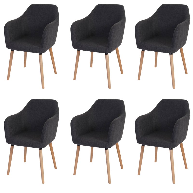 Zestaw 6 krzeseł do jadalni Malmö T381, krzesło kuchenne, design retro 50s ~ tkanina, szary, jasne nogi