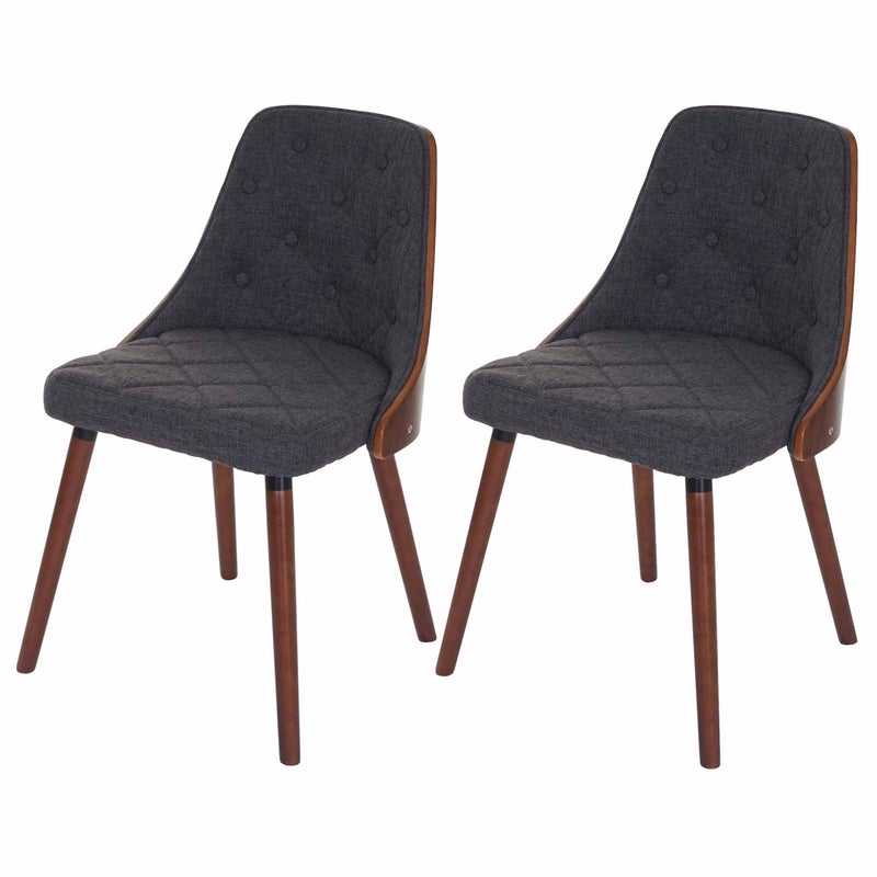 Zestaw 2 krzeseł do jadalni HWC-A75, krzesło kuchenne dla gości, drewno gięte o wyglądzie orzecha włoskiego ~ tkanina szara