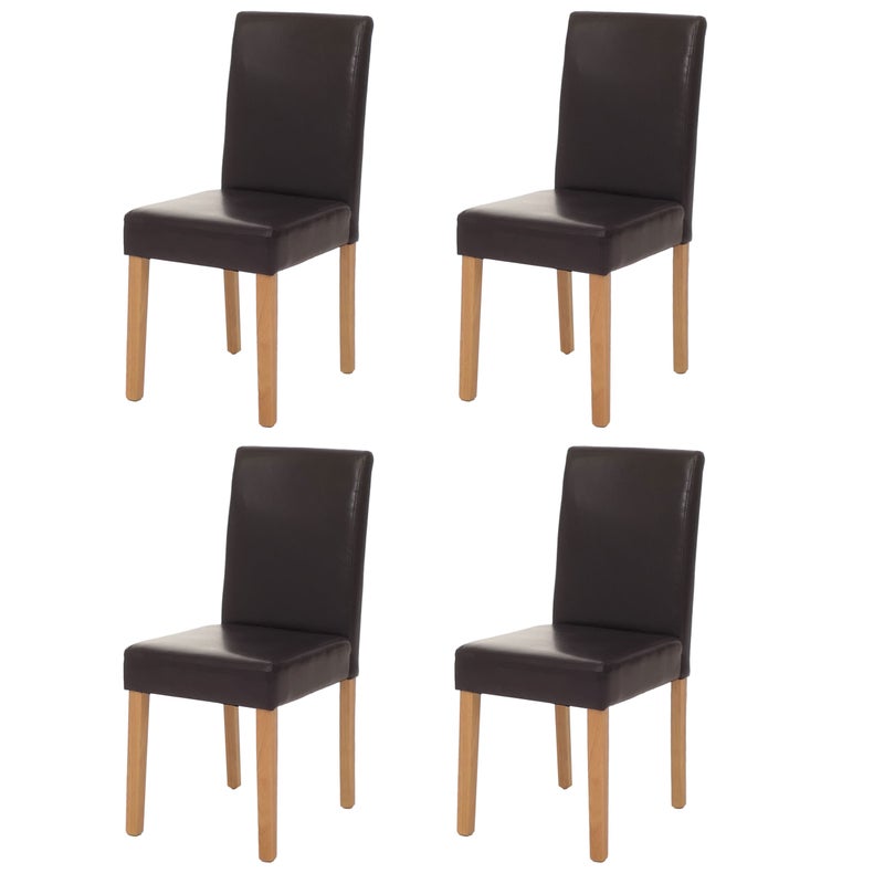 Zestaw 4 krzeseł do jadalni Krzesło kuchenne Littau ~ skóra, brązowe, jasne nogi