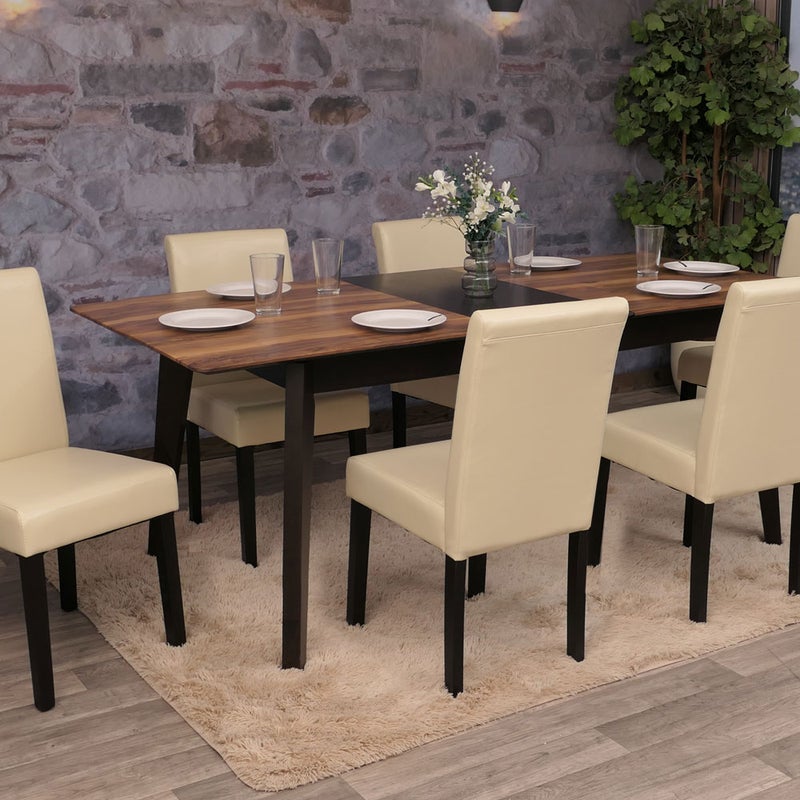 Zestaw 6 krzeseł do jadalni Krzesło kuchenne Littau ~ imitacja skóry, kremowy, ciemne nogi