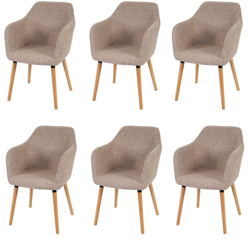 Zestaw 6 krzeseł do jadalni Malmö T381, krzesło kuchenne, design retro 50s ~ tekstylny, kremowy/szary, jasne nogi