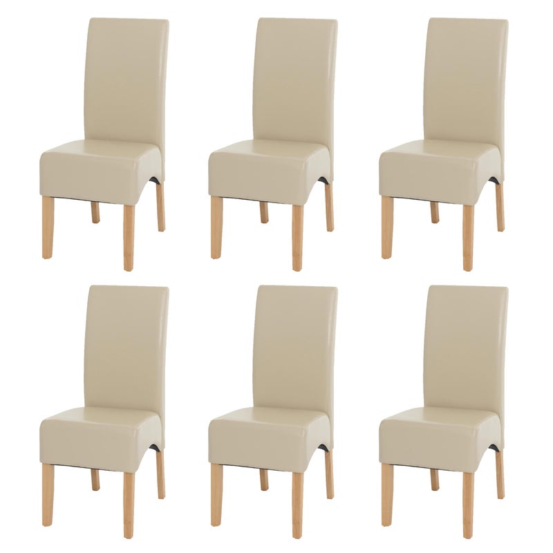 Zestaw 6 krzeseł do jadalni Krzesło kuchenne Krzesło Latina, SKÓRA ~ kremowy, jasne nogi
