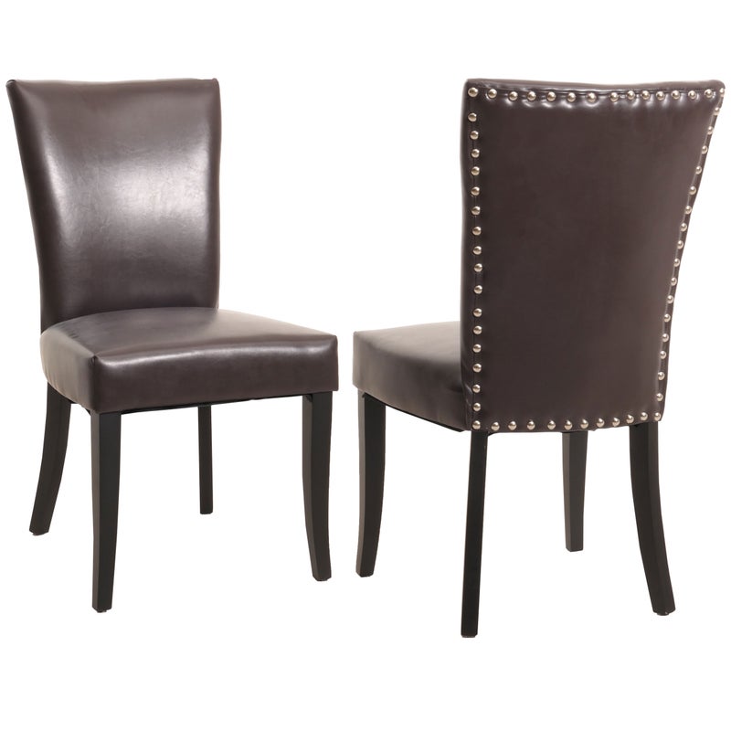 Zestaw 2 krzeseł do jadalni Chesterfield, krzesło kuchenne, nity z certyfikatem MVG ~ imitacja skóry, brązowe, ciemne nogi