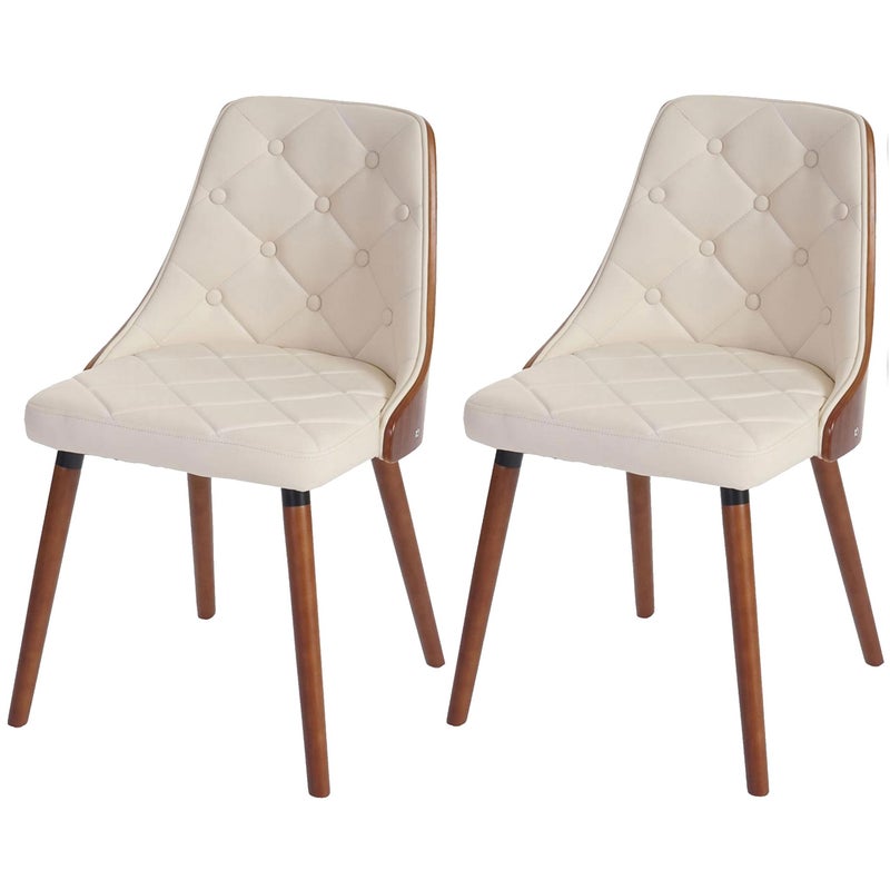 Zestaw 2 krzeseł do jadalni HWC-A75, krzesło kuchenne dla gości, drewno gięte o wyglądzie orzecha włoskiego ~ kremowa sztuczna skóra