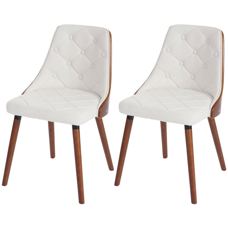 Zestaw 2 krzeseł do jadalni HWC-A75, krzesło kuchenne dla gości, drewno gięte o wyglądzie orzecha włoskiego ~ imitacja skóry biała