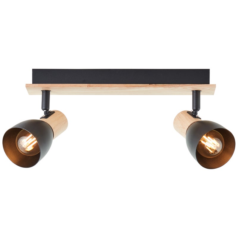 Lampa Brilliant Daintree spot bar 2 lampy drewno/aluminium czarny brąz 2x D45, E14, 28 W