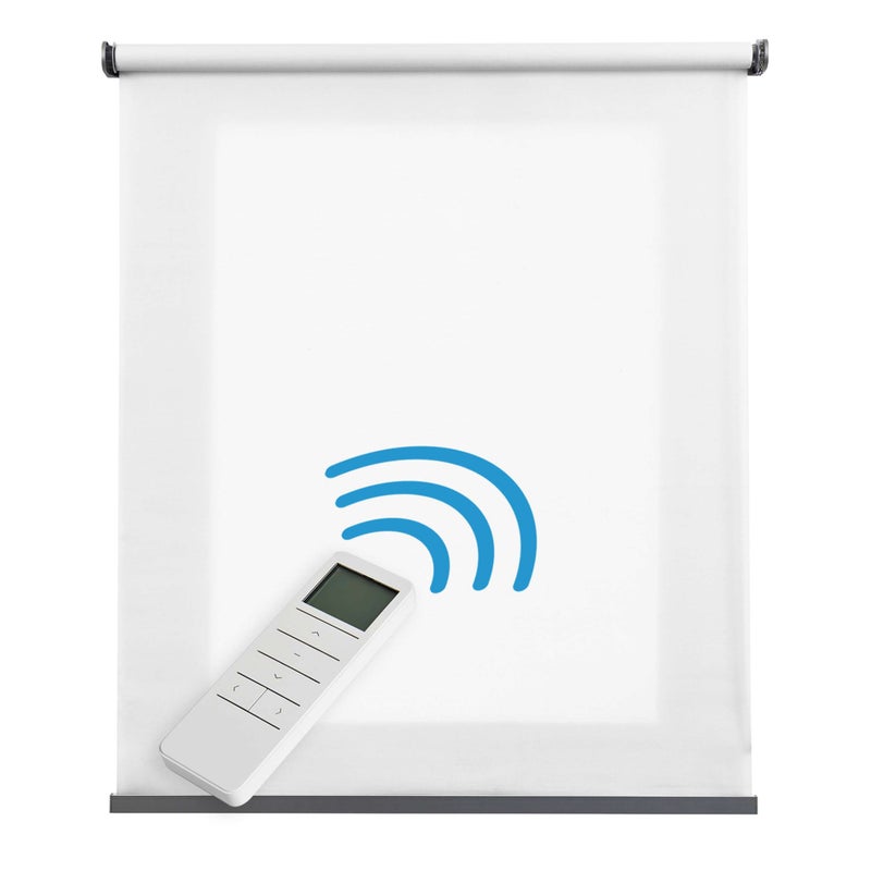 Roleta zmotoryzowana, półprzezroczysta, automatyczna z baterią, silnikiem i pilotem, wykończenia aluminiowe, biały 100 x 250 cm