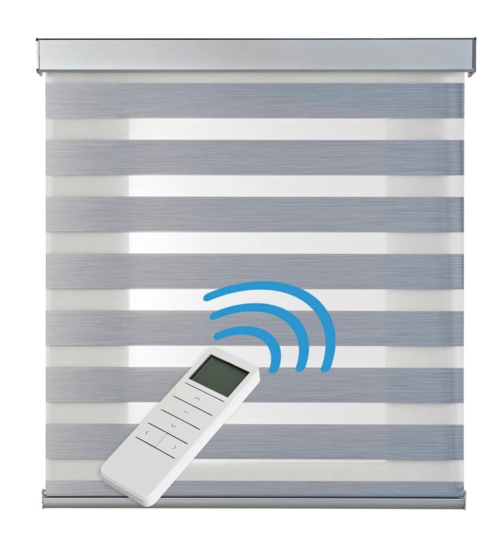 Zmotoryzowana roleta dzień i noc, automatyczna z baterią, silnikiem i pilotem, wykończenie aluminiowe, szary 100 x 250 cm