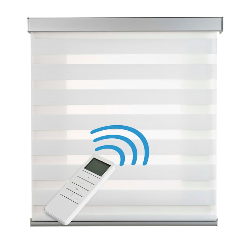Zmotoryzowana roleta dzień i noc, automatyczna z baterią, silnikiem i pilotem, wykończenie aluminiowe, biały 180 x 250 cm