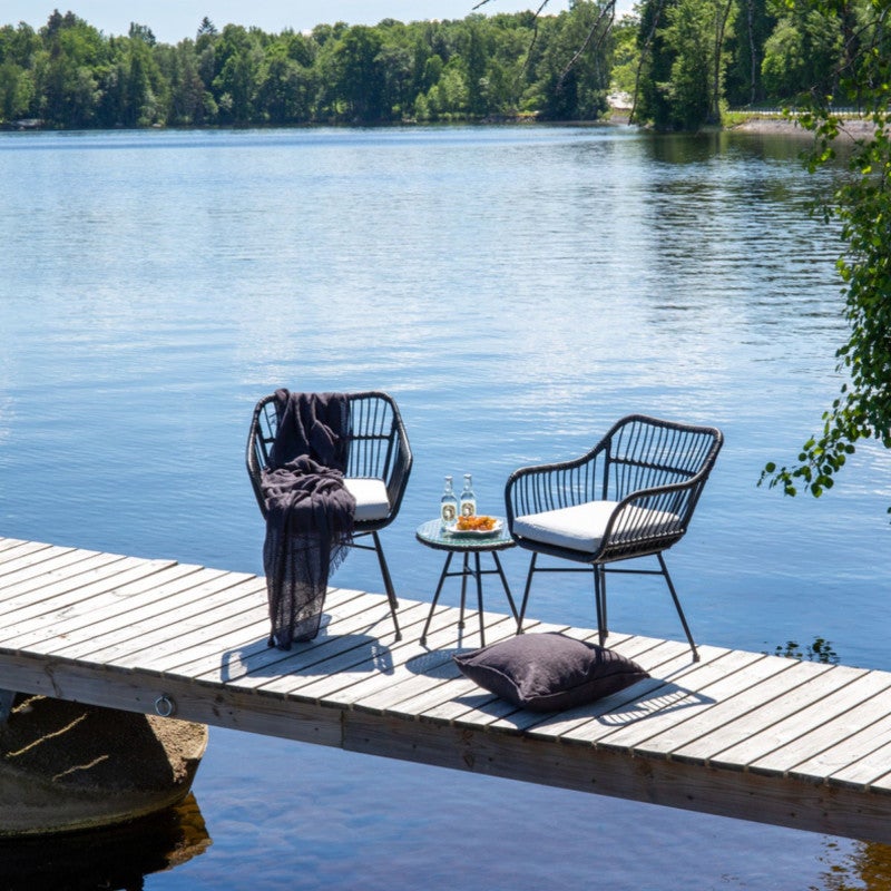 Viga zestaw wypoczynkowy 2 fotele, 1 mały stolik boczny czarny.