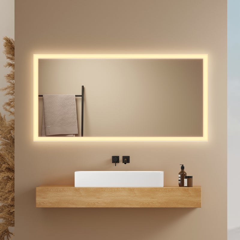 EMKE Lustro łazienkowe z oświetleniem LED 120x60cm, z ciepłym białym światłem, IP44, Włącznik ścienny (brak w zestawie)