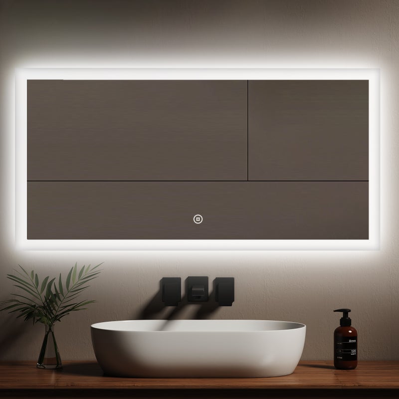 EMKE Lustro łazienkowe z oświetleniem LED 120x60 cm, z 6500K, przełącznik dotykowy, funkcja pamięci