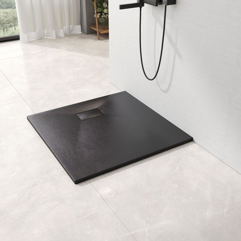 EMKE Brodzik do kabiny prysznicowej 90x90x2,6cm kwadratowy płaski - SMC antypoślizgowa, Czarny