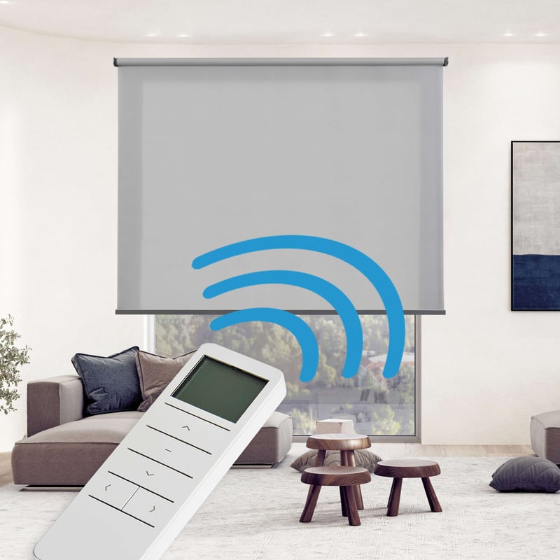 Roleta zmotoryzowana, półprzezroczysta, automatyczna z baterią, silnikiem i pilotem, wykończenia aluminiowe, szary 100 x 250 cm