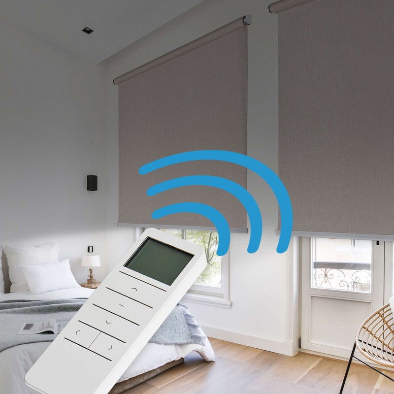 Roleta zaciemniająca, zmotoryzowana, roleta blackout, automatyczna z baterią, silnikiem i pilotem, premium, beżowy 100 x 250 cm