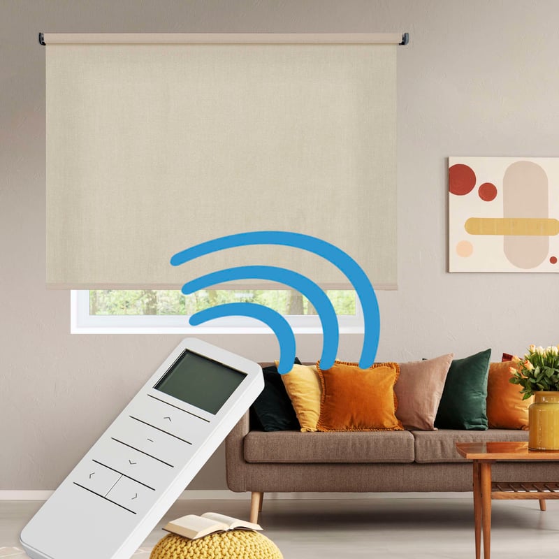 Roleta zmotoryzowana, półprzezroczysta, automatyczna z baterią, silnikiem i pilotem, beżowy 140 x 250 cm