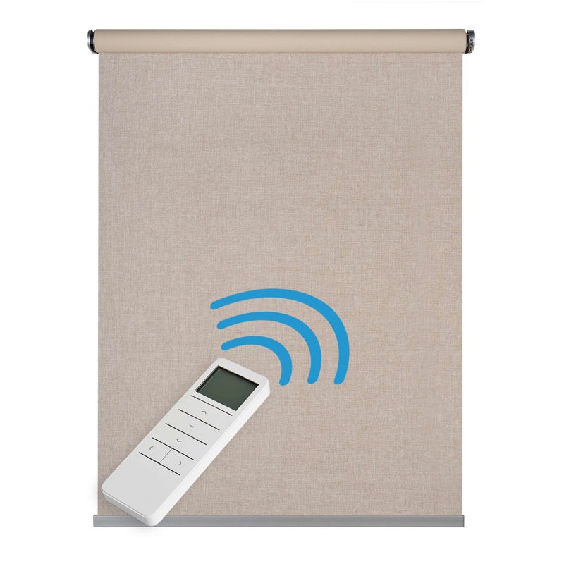 Roleta zaciemniająca, zmotoryzowana, roleta blackout, automatyczna z baterią, silnikiem i pilotem, premium, beżowy 140 x 250 cm