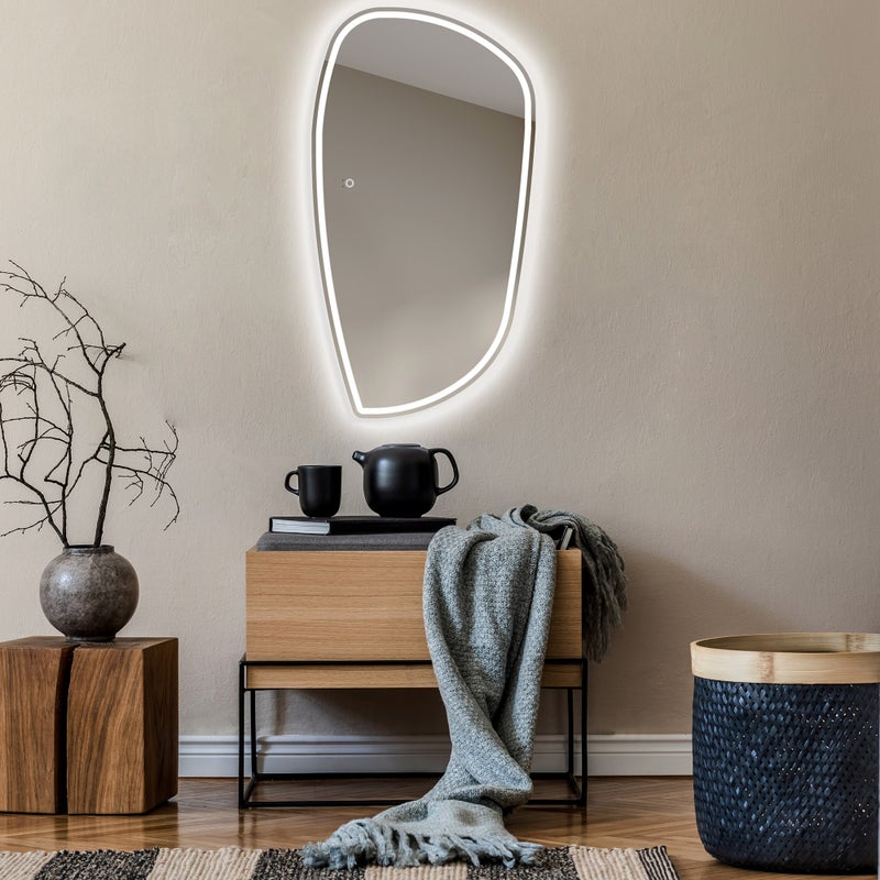 Asymetryczne lustro z oświetleniem LED Łazienka (54x94cm) Jasne lustro z oświetleniem Chłodna biel 7000K
