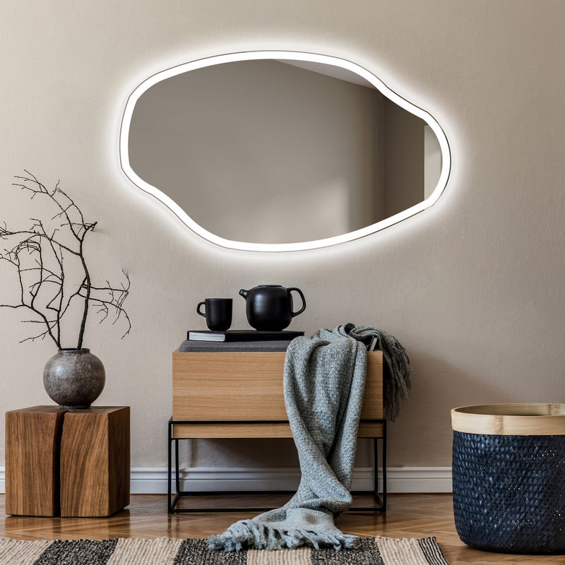 Asymetryczne lustro z oświetleniem LED Łazienka (154x94cm) Jasne lustro z oświetleniem Chłodna biel 7000K