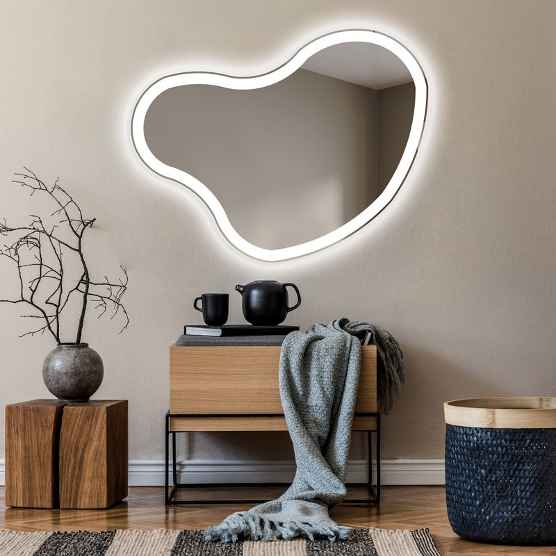 Asymetryczne lustro z podświetleniem LED do łazienki (104x84cm) Jasne lustro z podświetleniem Chłodna biel 7000K