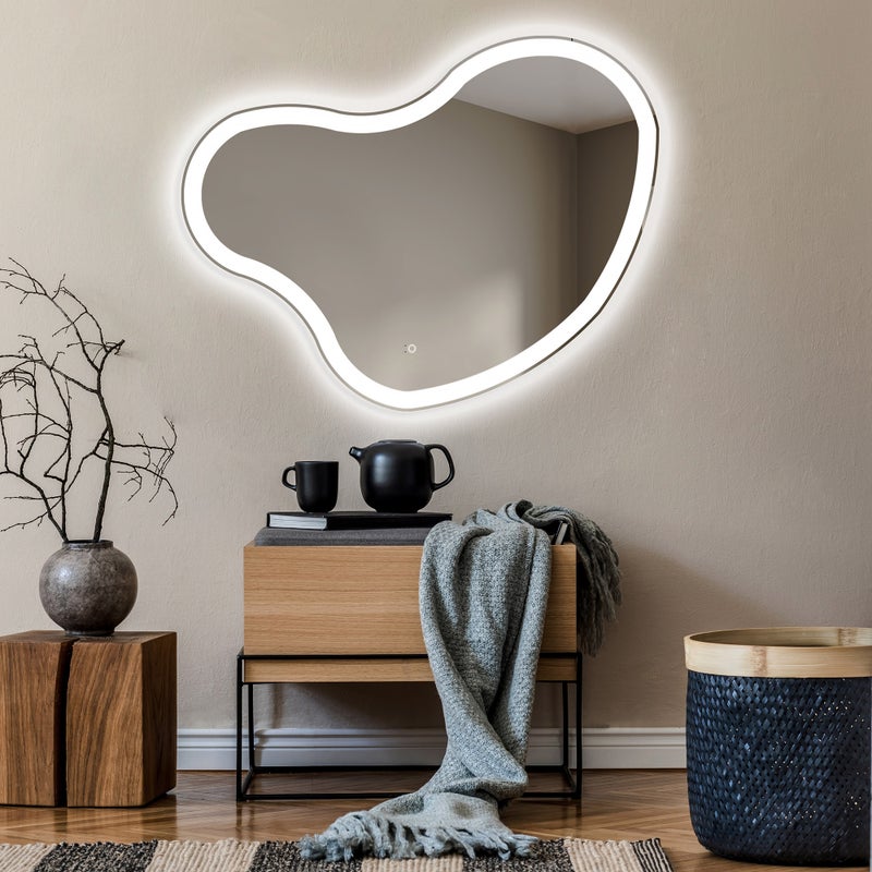 Asymetryczne Lustro z Oświetleniem LED Łazienka (94x74cm) Lustro z Oświetleniem Chłodna Biel 7000K