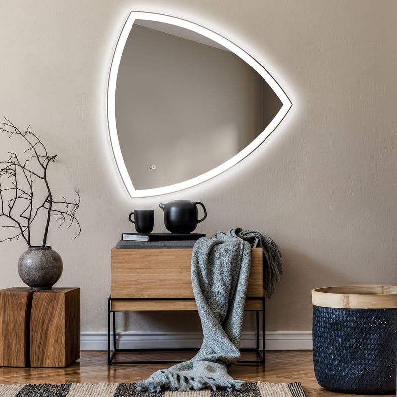 Asymetryczne lustro z oświetleniem LED Łazienka (74x74cm) Jasne lustro z oświetleniem Chłodna biel 7000K