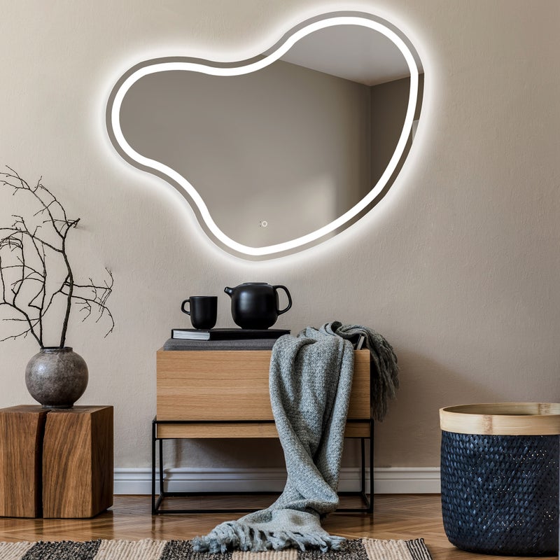 Asymetryczne Lustro z Oświetleniem LED Łazienka (114x94cm) Jasne Lustro z Oświetleniem Chłodna Biel 7000K