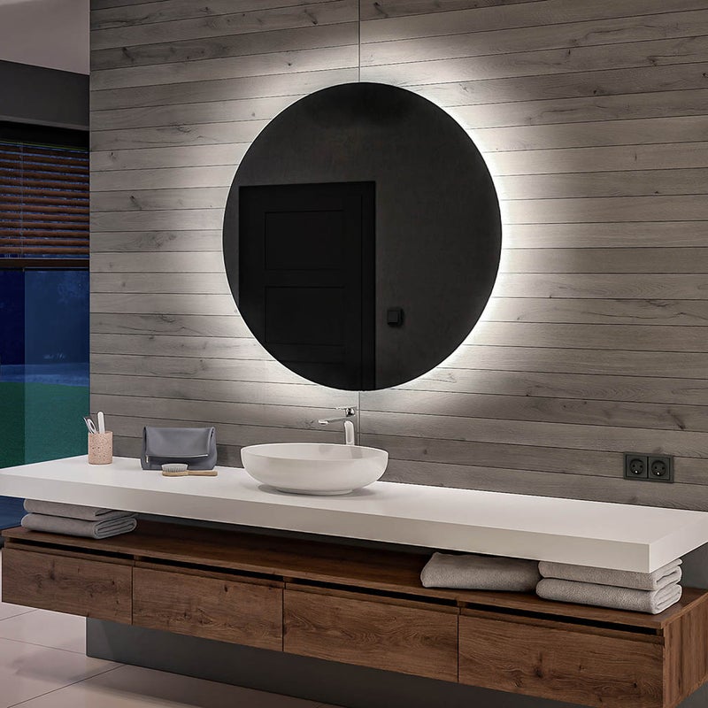 Podświetlane bateryjnie lustro łazienkowe LED (75x75cm) Jasne lustro z chłodnym białym oświetleniem 7000K