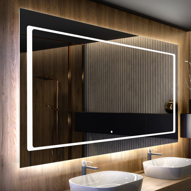 Lustro z oświetleniem łazienkowym LED (110x60 cm) Jasne lustro LED z chłodnym białym oświetleniem przełącznika
