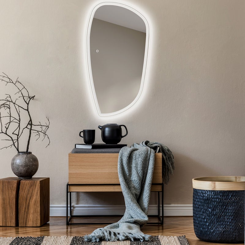 Asymetryczne Lustro z Oświetleniem LED Łazienka (64x114cm) Jasne Lustro z Oświetleniem Chłodna Biel 7000K