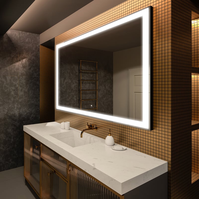Podświetlane lustro łazienkowe - AURORA - Prostokątne lustro 120x70cm - Lustro łazienkowe LED z dotykowym włącznikiem - Chłodna biel 7000K (LED001) F5