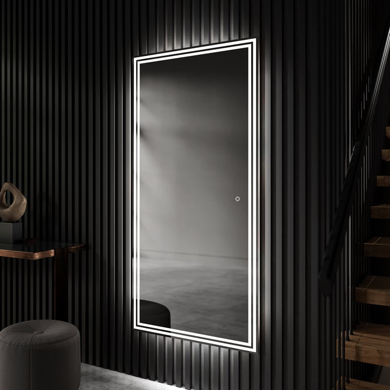 Pionowe prostokątne niestandardowe lustro LED Oświetlenie łazienkowe (80x130cm) Przełącznik dotykowy