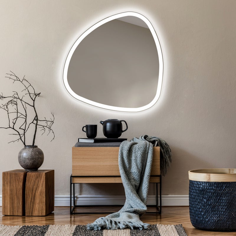 Podświetlane lustro łazienkowe - Asymetryczne lustro 94x94cm - Lustro łazienkowe LED z oświetleniem - Chłodna biel 7000K (JAJ222)