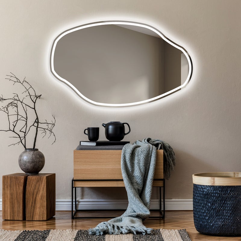 Asymetryczne lustro z oświetleniem LED Łazienka (154x94cm) Jasne lustro z oświetleniem Chłodna biel 7000K