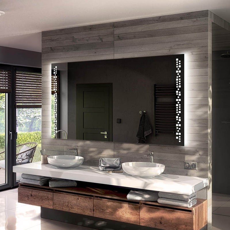 Podświetlane bateryjnie lustro łazienkowe LED (60x50 cm) Jasne lustro z chłodnym białym oświetleniem 7000K