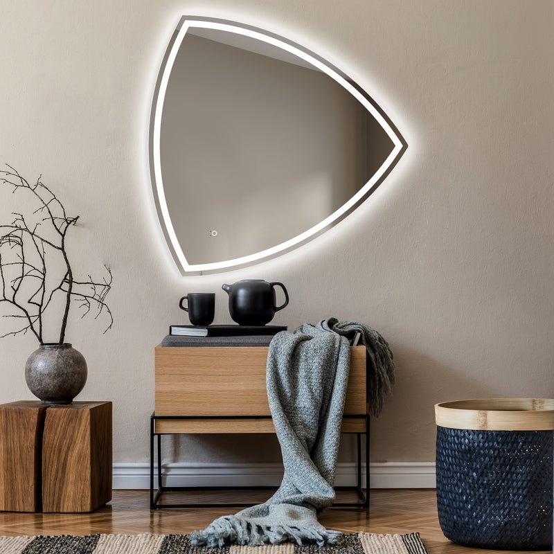 Asymetryczne lustro z oświetleniem LED Łazienka (94x94cm) Jasne lustro z oświetleniem Chłodna biel 7000K