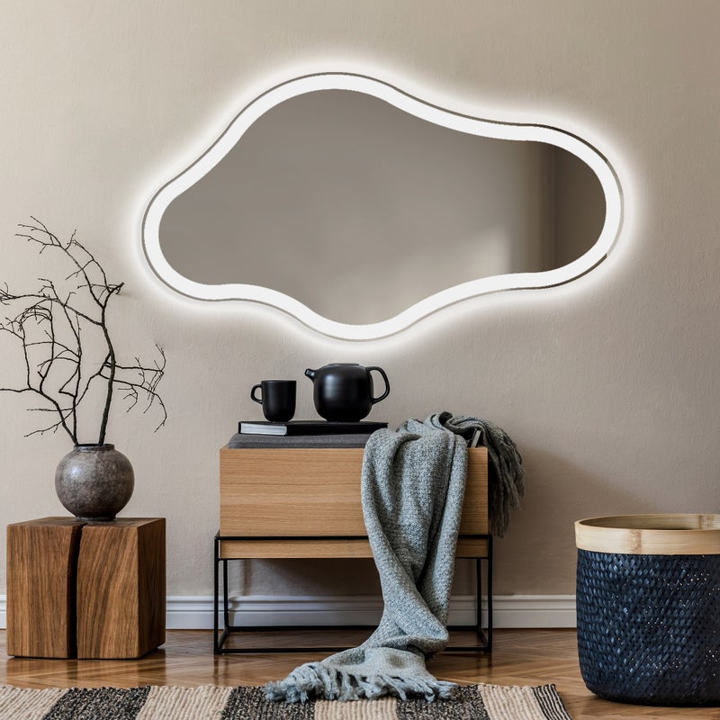 Podświetlane lustro łazienkowe - Asymetryczne lustro 114x64cm - Lustro łazienkowe LED z oświetleniem - Chłodna biel 7000K (CHM222)