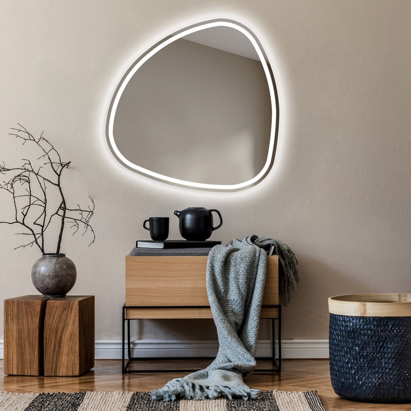 Podświetlane lustro łazienkowe - Lustro asymetryczne 64x64cm - Lustro łazienkowe LED z oświetleniem - Chłodna biel 7000K (JAJ223)