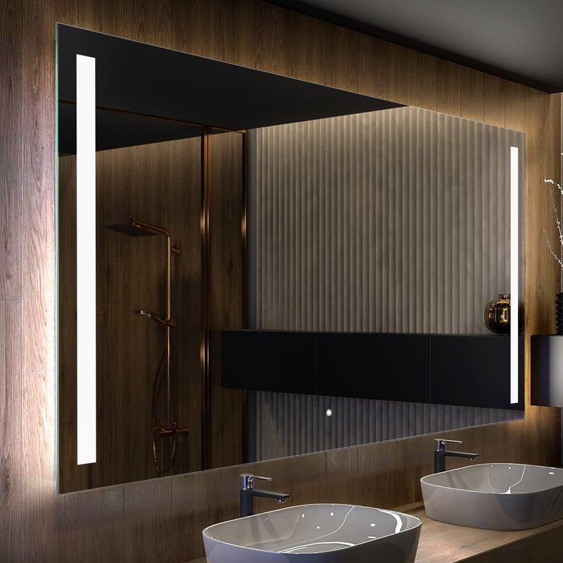 Lustro z podświetleniem LED do łazienki (160x80cm) Jasne lustro LED z chłodnym białym oświetleniem przełącznika