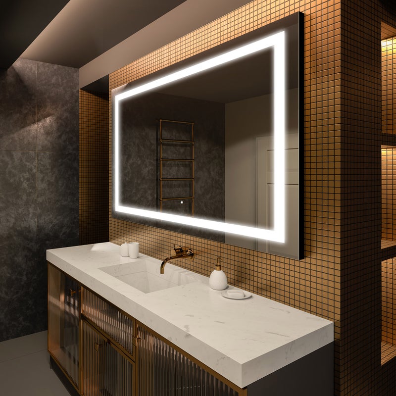 Lustro Premium z podświetleniem LED do łazienki (90x90 cm) Podświetlane lustro LED z oświetleniem dotykowym