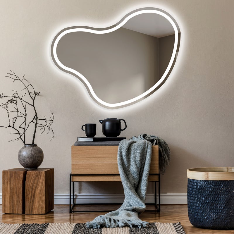 Asymetryczne Lustro z Oświetleniem LED Łazienka (114x94cm) Jasne Lustro z Oświetleniem Chłodna Biel 7000K