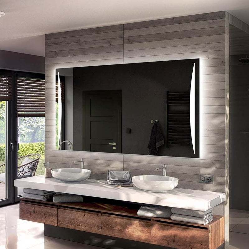 Podświetlane bateryjnie lustro łazienkowe LED (160x90cm) Jasne lustro z oświetleniem Cool White 7000K