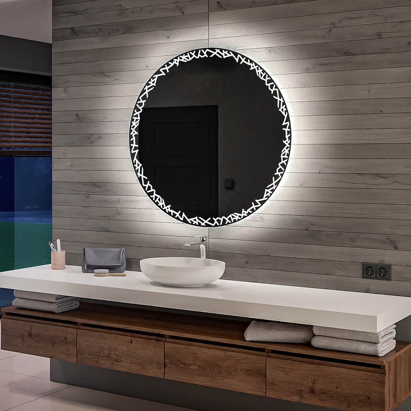 Podświetlane bateryjnie lustro łazienkowe LED (60x60cm) Jasne lustro z oświetleniem w kolorze chłodnej bieli 7000K