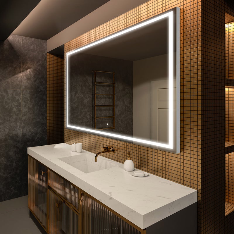 Lustro Premium z podświetleniem LED do łazienki (130x70 cm) Podświetlane lustro LED z dotykowym przełącznikiem oświetlenia